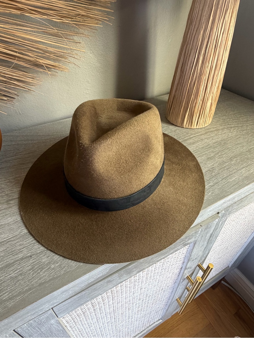 Ross Janessa Leone Wool Fedora in Camel with Black Sweatband